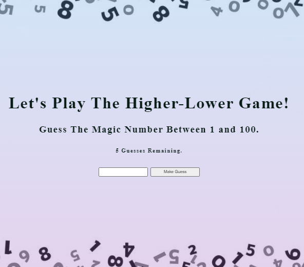 Screenshot of higher lower game